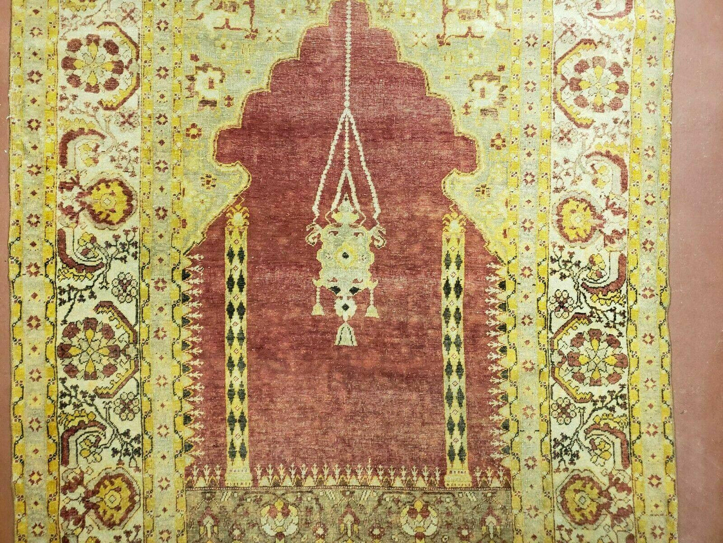 4' 5" X 7' Antique HandmadeTurkish Prayer Melas Oushak Wool Rug Mehrab Nice - Nuvé