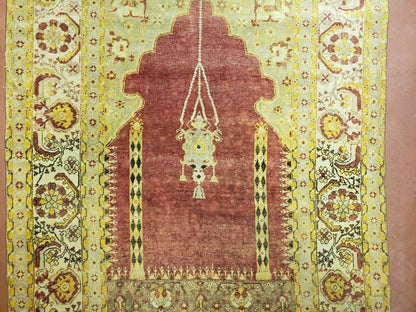 4' 5" X 7' Antique HandmadeTurkish Prayer Melas Oushak Wool Rug Mehrab Nice - Nuvé
