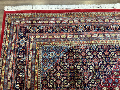 Indo Persian Bidjar Rug 10x14, Red and Dark Blue, Herati Mahi Pattern, Vintage - Nuvé