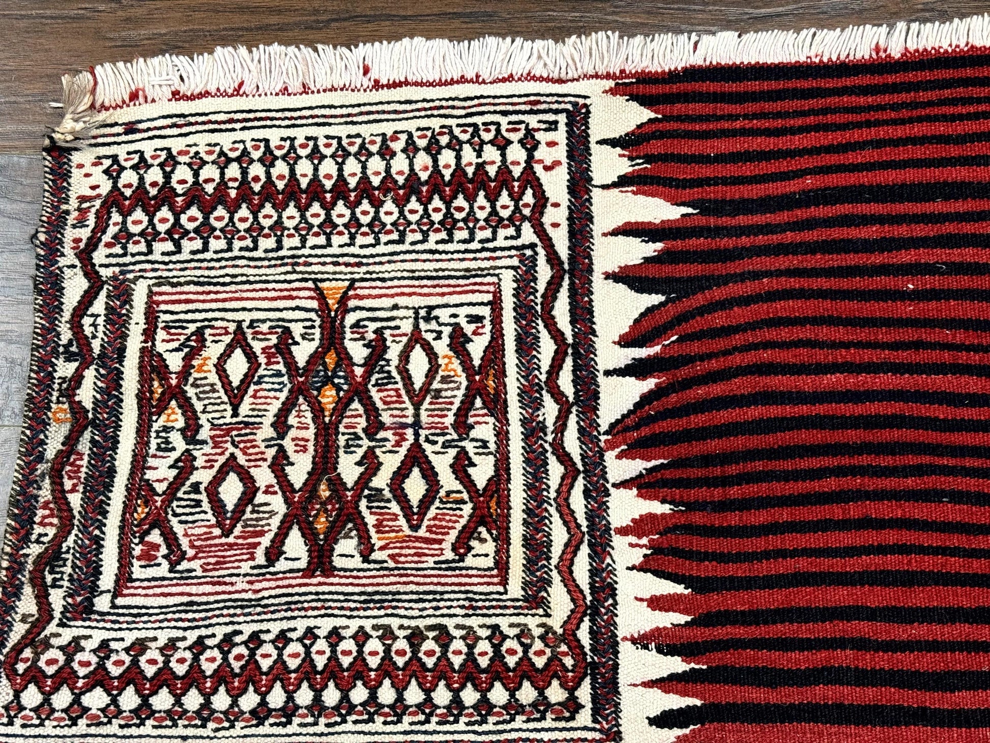 Persian Tribal Nomadic Saddle Cover Rug, Antique, Handmade, Wool, Red Ivory Black, Collectible, Shashavan - Nuvé