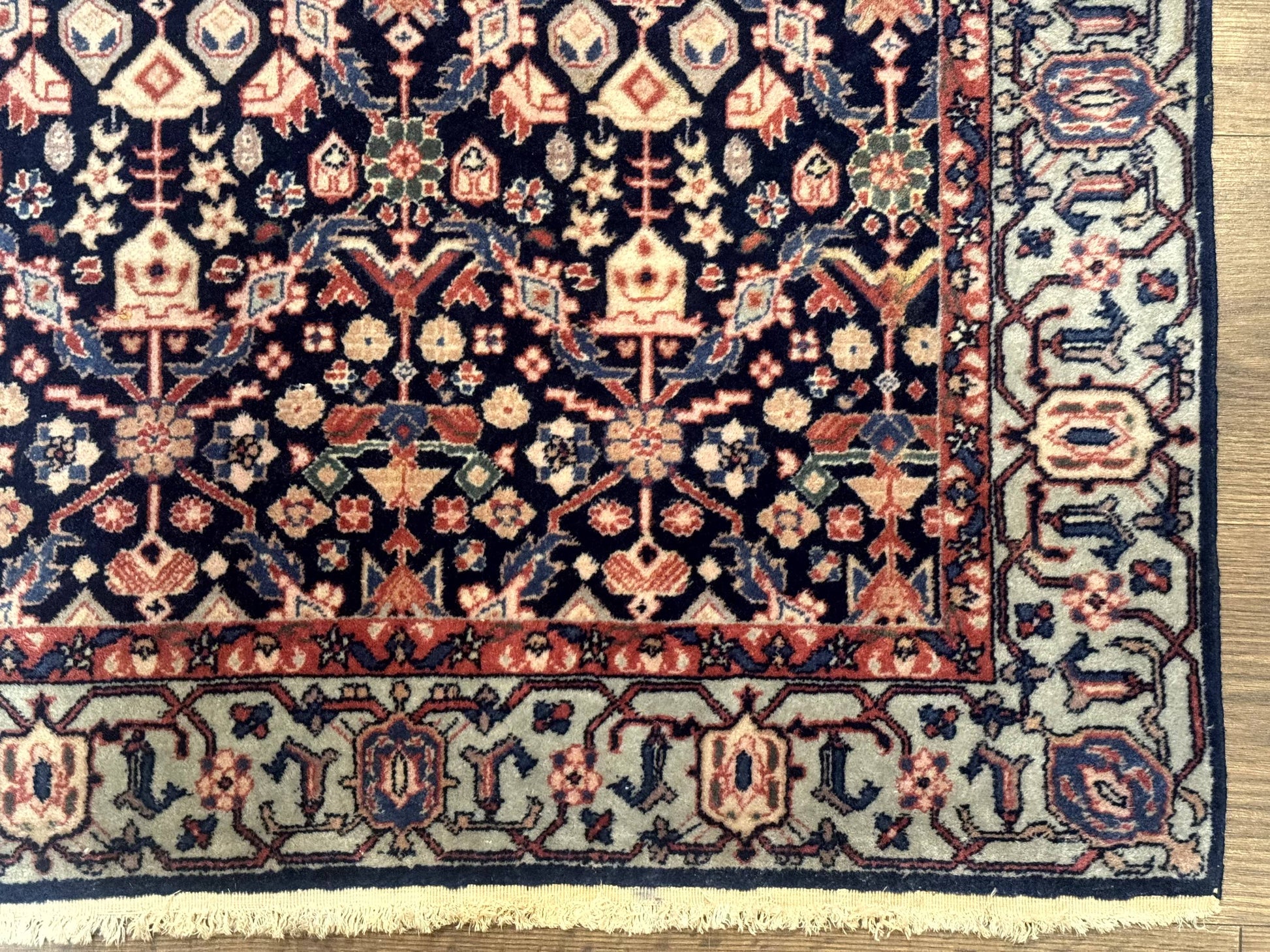 Indo Persian Runner Rug 2.8 x 12, Navy Blue, Floral, Fine 270 KPSI - Nuvé