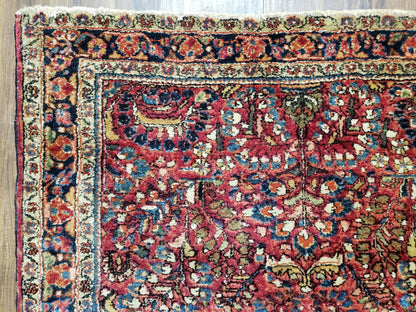 Antique Persian Sarouk Rug, Red, Allover Floral Pattern, Hand-Knotted, Wool, 3'4" x 4'10" - Nuvé