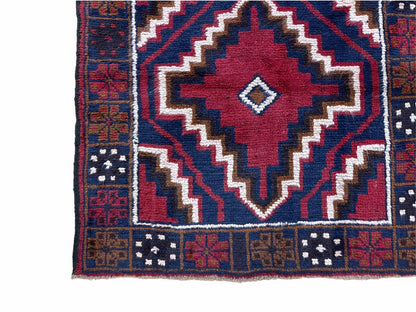3 X 5 Vintage Handmade Tribal Wool Rug Balouchi Rug Afghan Rug Red Beige Nice - Nuvé