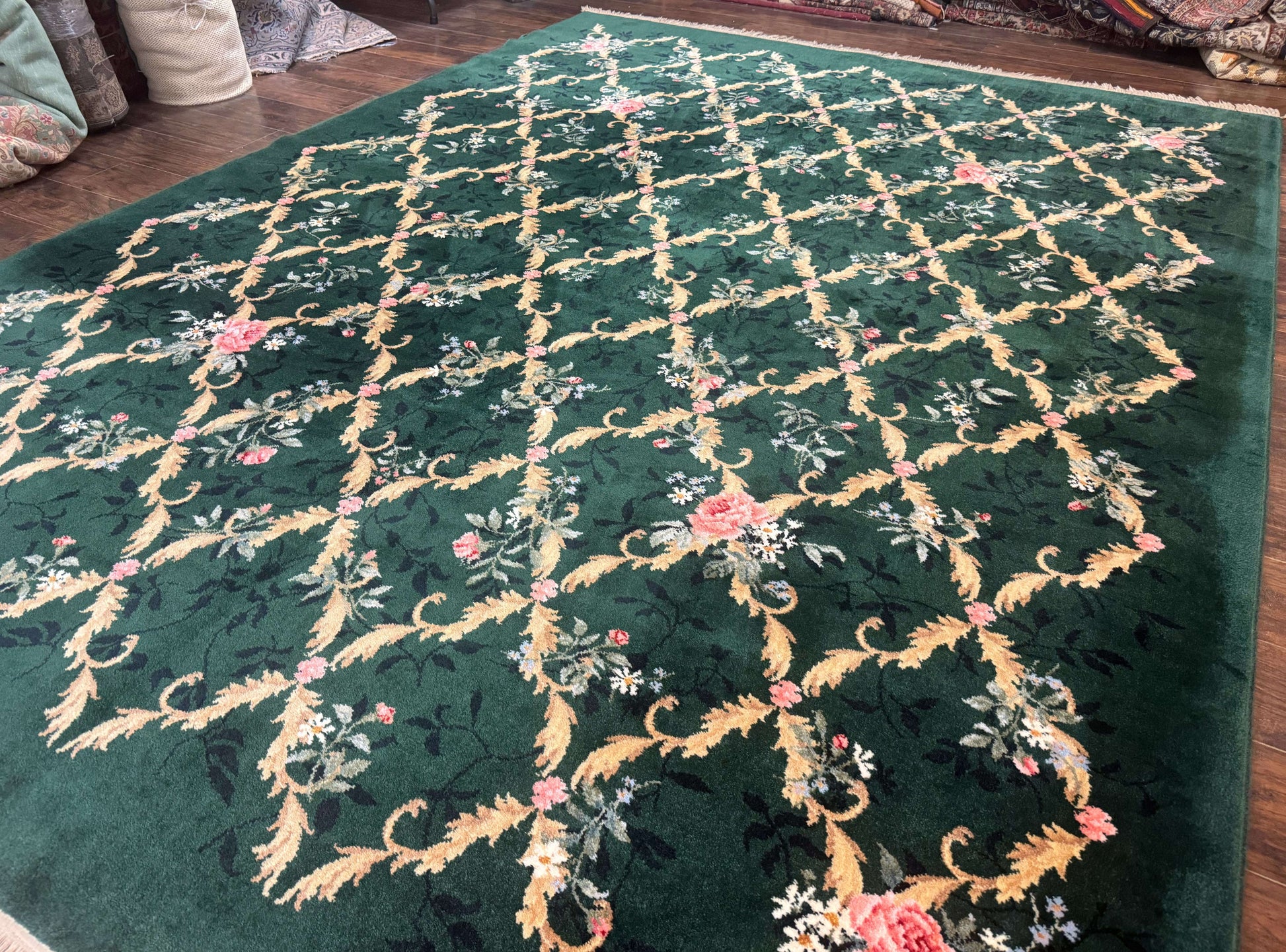 Karastan Garden of Eden Rug 8.8 x 11.8, Green Savonnerie 509/1733, Wool - Nuvé