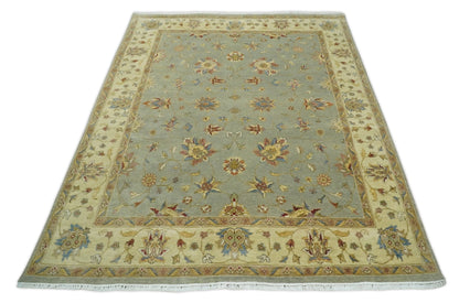 6x8 Fine Hand Knotted Silver and Ivory Traditional Vintage Persian Style Antique Wool Rug | AGR30 - Nuvé