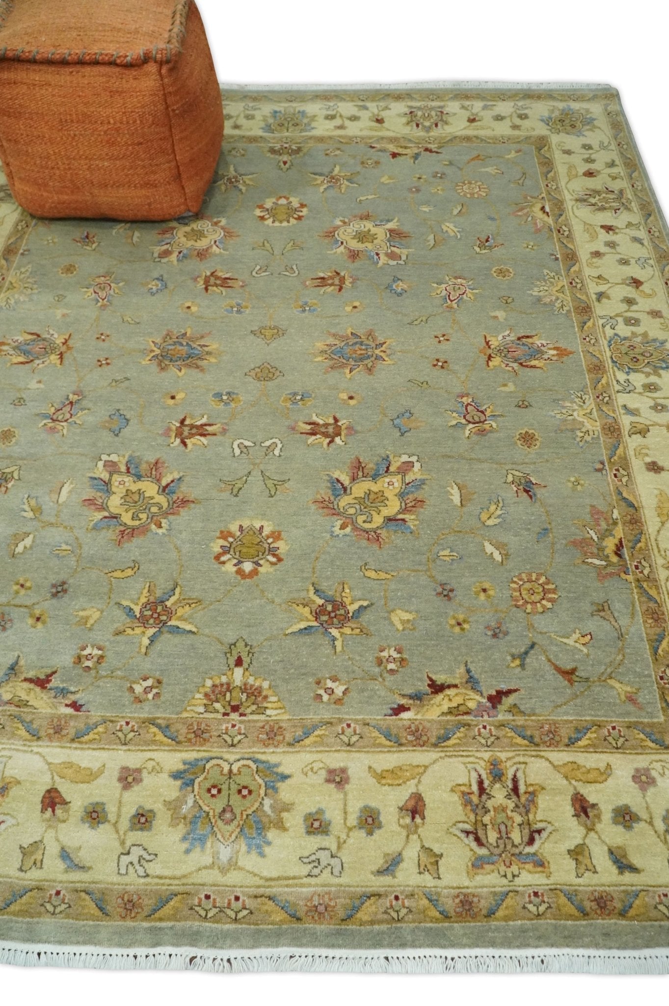 6x8 Fine Hand Knotted Silver and Ivory Traditional Vintage Persian Style Antique Wool Rug | AGR30 - Nuvé