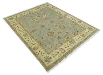 6x8 Fine Hand Knotted Silver and Ivory Traditional Vintage Persian Style Antique Wool Rug | AGR30 - Nuvé