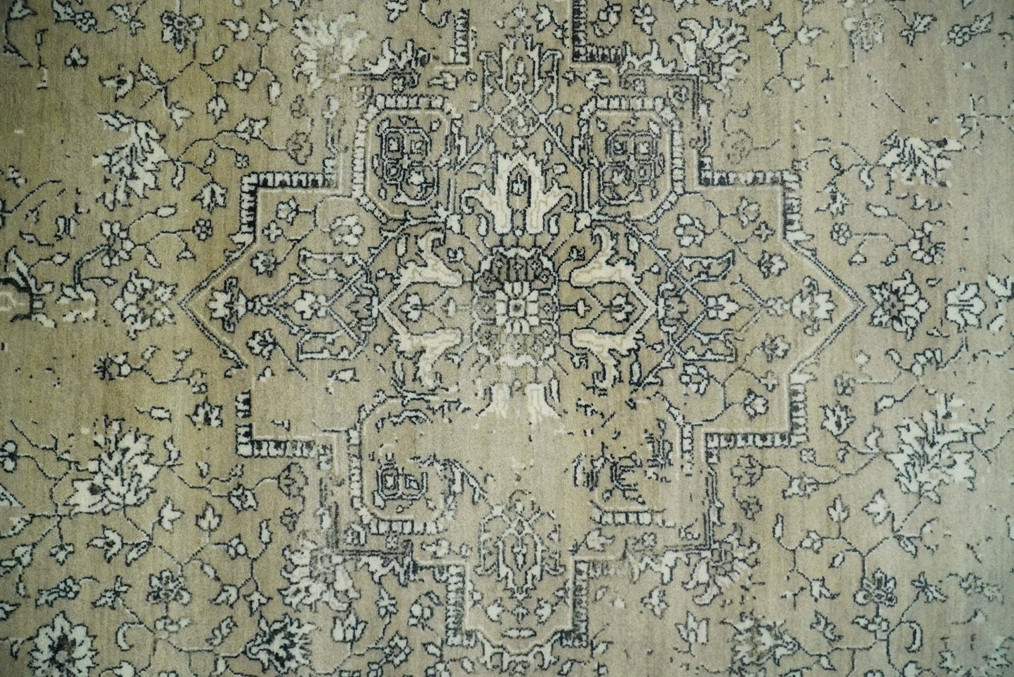 6x9 Fine Hand Knotted Beige and Black Traditional Vintage Persian Style Antique Wool Rug | AGR4 - Nuvé