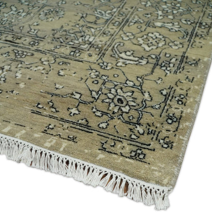6x9 Fine Hand Knotted Beige and Black Traditional Vintage Persian Style Antique Wool Rug | AGR4 - Nuvé