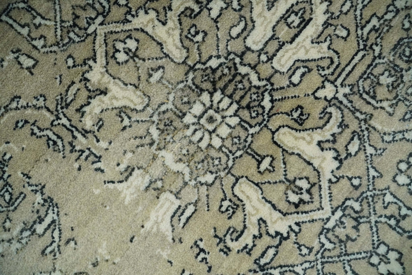 6x9 Fine Hand Knotted Beige and Black Traditional Vintage Persian Style Antique Wool Rug | AGR4 - Nuvé