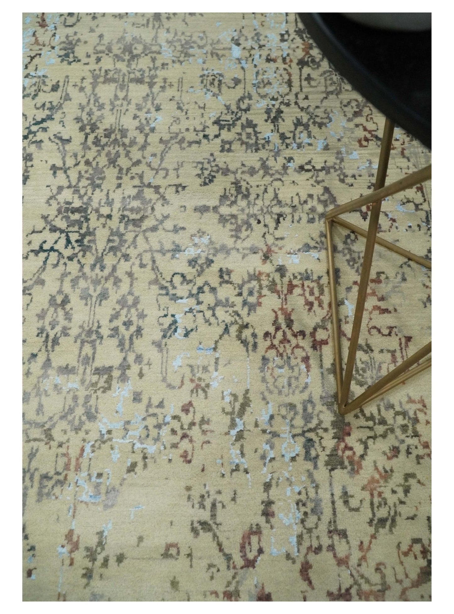 6x9 Fine Hand Knotted Beige and Rust Traditional Vintage Persian Style Antique Wool and Silk Rug | AGR2 - Nuvé