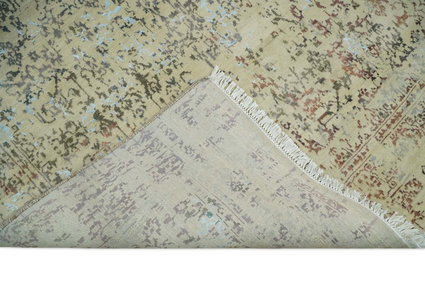 6x9 Fine Hand Knotted Beige and Rust Traditional Vintage Persian Style Antique Wool and Silk Rug | AGR2 - Nuvé