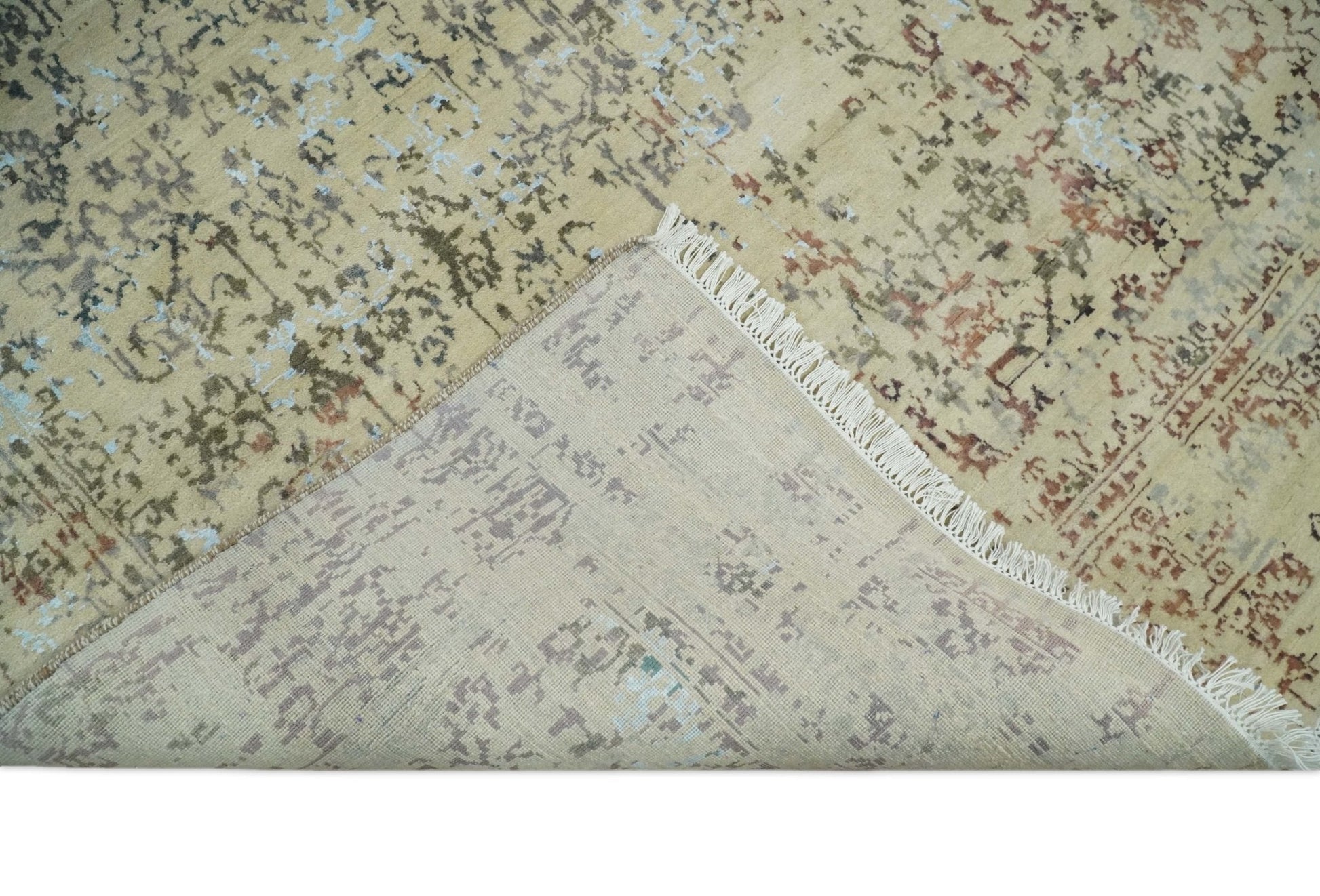 6x9 Fine Hand Knotted Beige and Rust Traditional Vintage Persian Style Antique Wool and Silk Rug | AGR2 - Nuvé