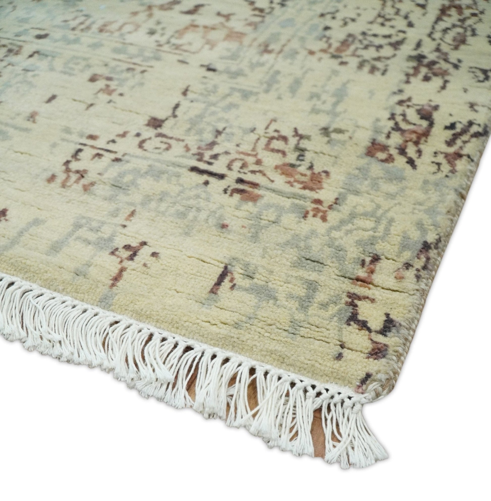 6x9 Fine Hand Knotted Beige and Rust Traditional Vintage Persian Style Antique Wool and Silk Rug | AGR2 - Nuvé