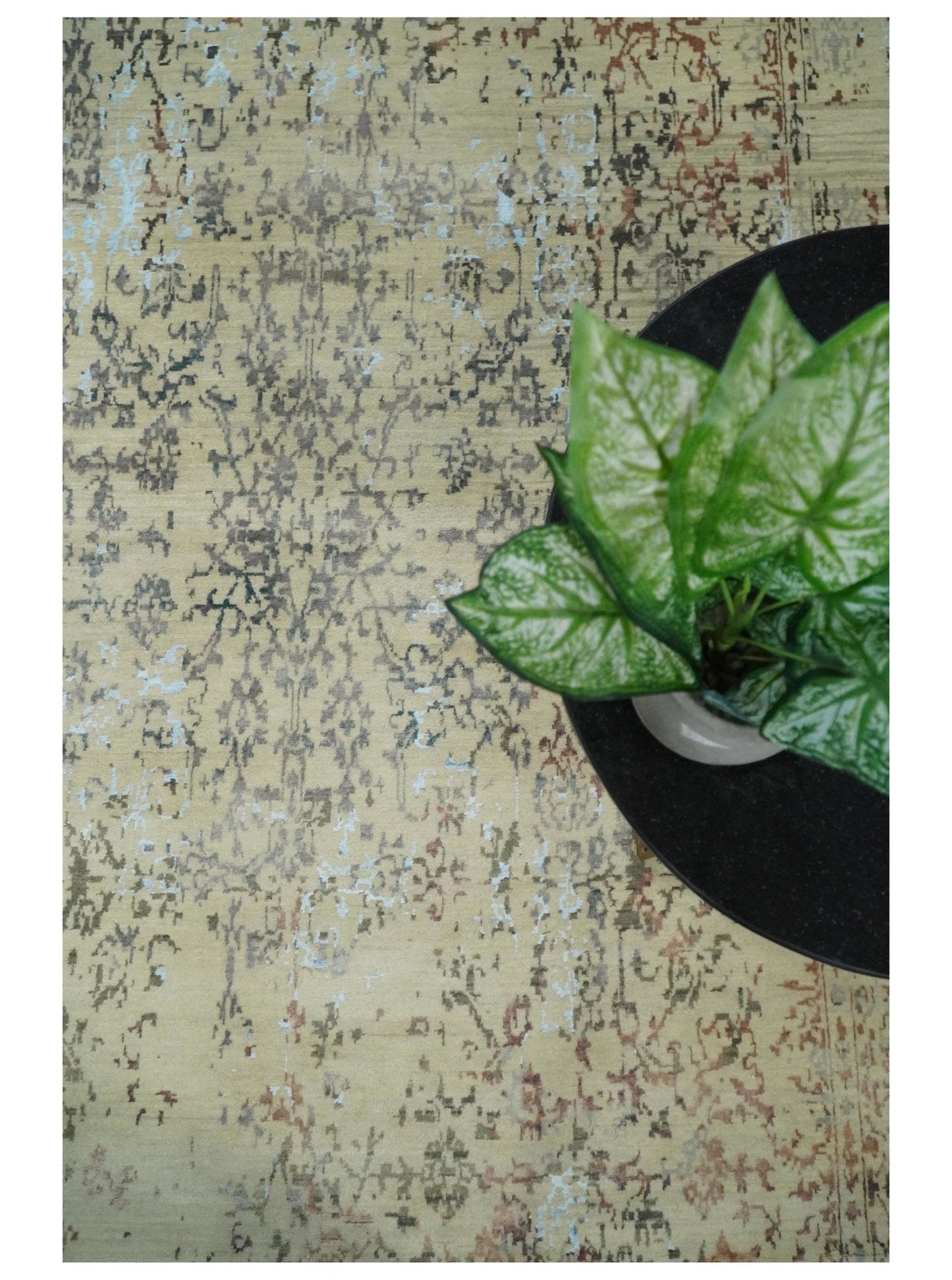 6x9 Fine Hand Knotted Beige and Rust Traditional Vintage Persian Style Antique Wool and Silk Rug | AGR2 - Nuvé