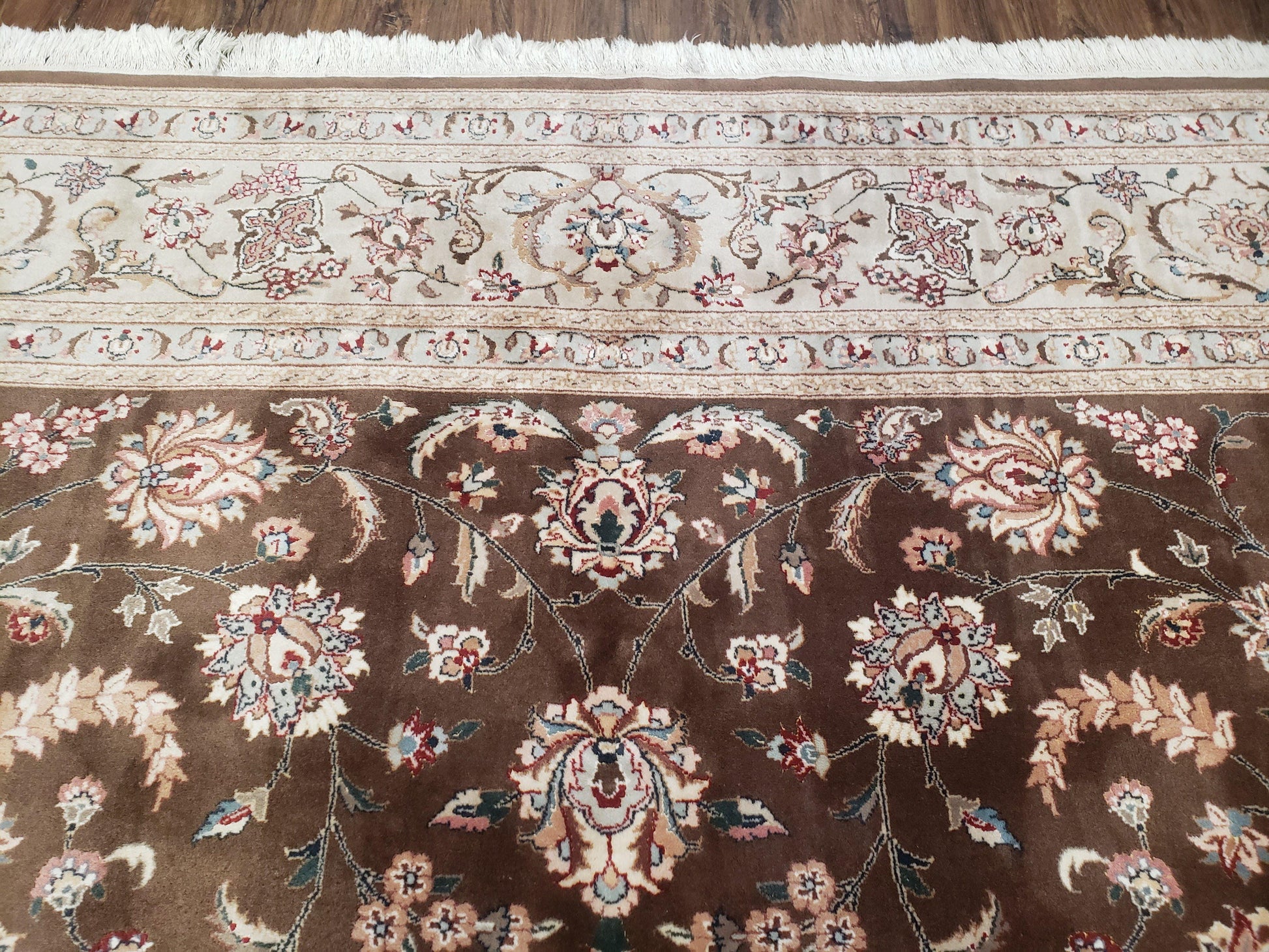 Vintage Pak-Persian Area Rug 9x12, Wool Hand-Knotted Spice Brown & Ivory Traditional Fine Oriental Carpet, Pakistani Carpet, 9 x 12 Fine Rug - Nuvé