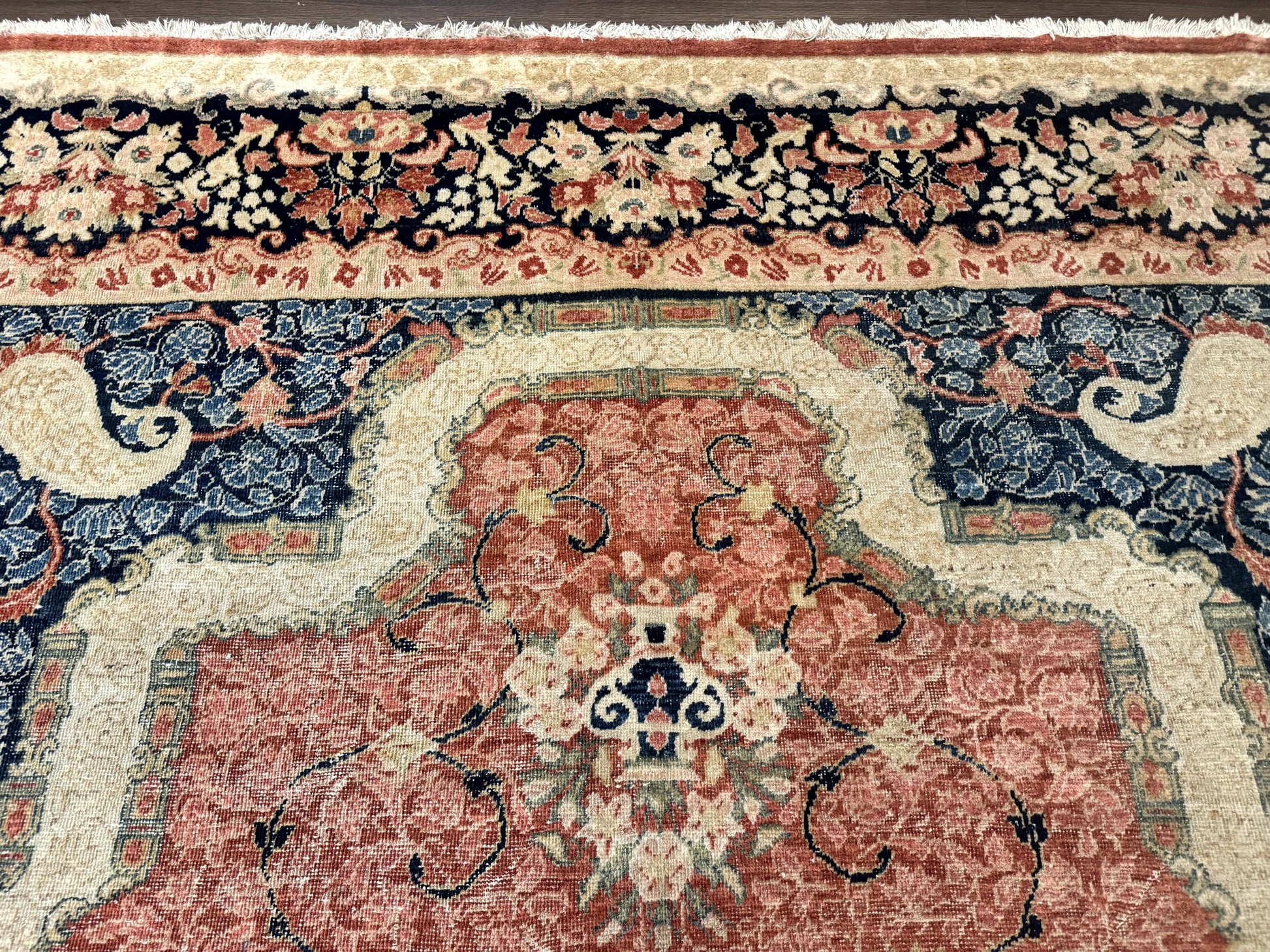 Antique Persian Sarouk Rug 9x12, Boteh Paisleys, Light Red Navy Blue - Nuvé
