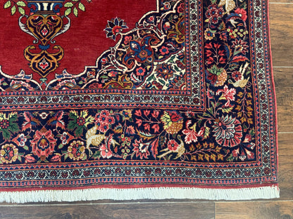 Red Persian Kashan Rug 4x6, Very Fine 260 KPSI, Red and Navy Blue Persian Carpet, Semi Open Field - Nuvé