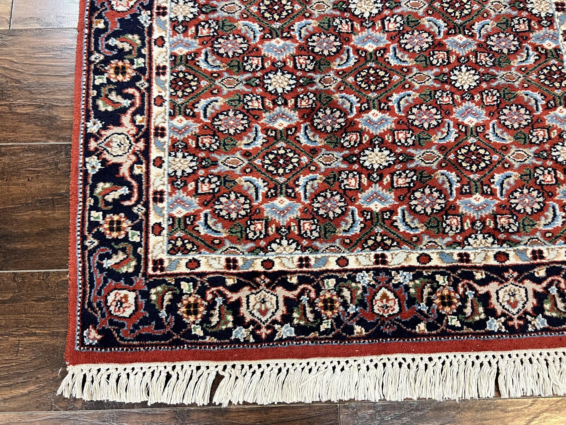Indo Persian Rug 3x5, Red and Navy Blue, Wool Vintage Handmade Small Carpet 3 x 5 ft, Herati Pattern, Bidjar Rug - Nuvé