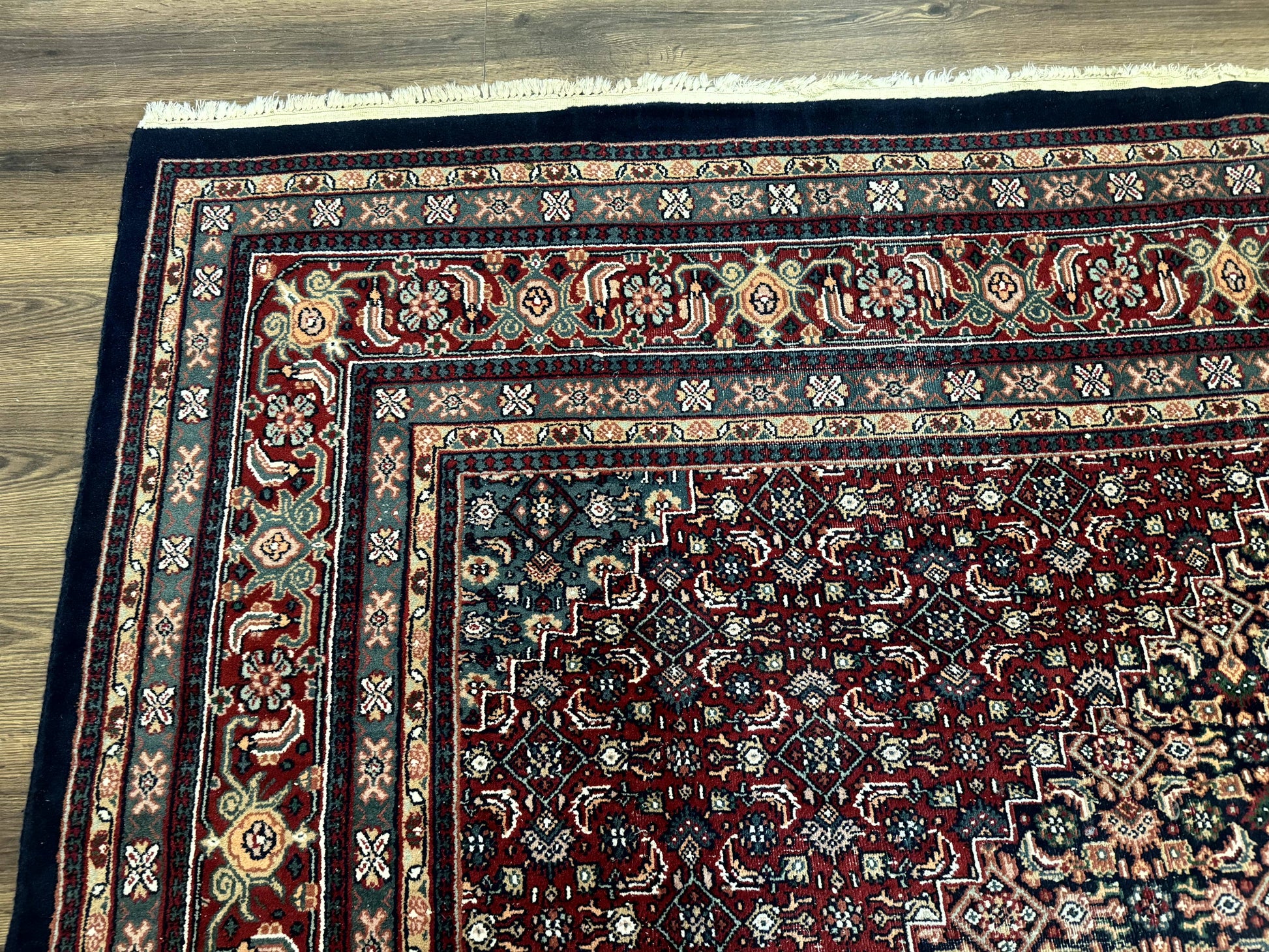 Indo Persian Bidjar Rug 9x12 Wool Handmade Carpet Dark Blue - Nuvé