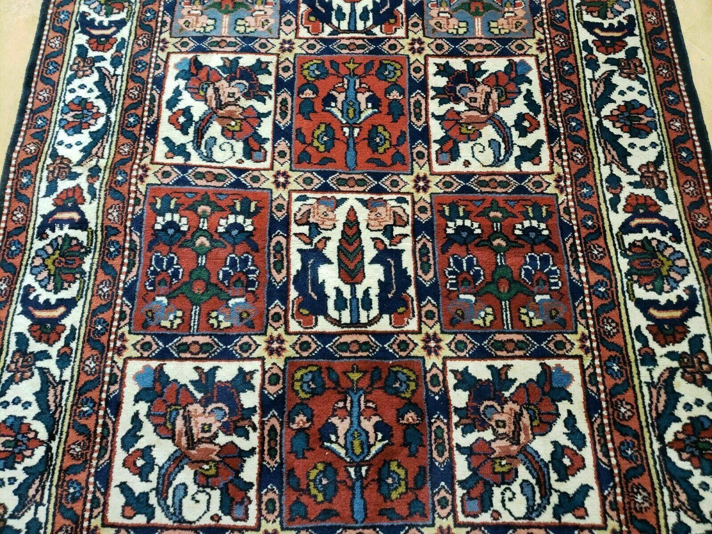 4' X 6' Vintage Handmade Indian Panel Design Wool Rug Veg Dyes - Nuvé