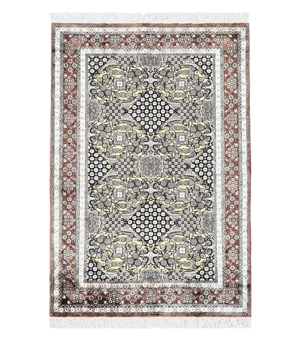 5x8 Indian Kashmiri Silk Rug with Gold Threads