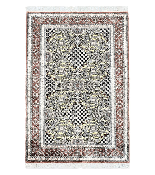 5x8 Indian Kashmiri Silk Rug with Gold Threads