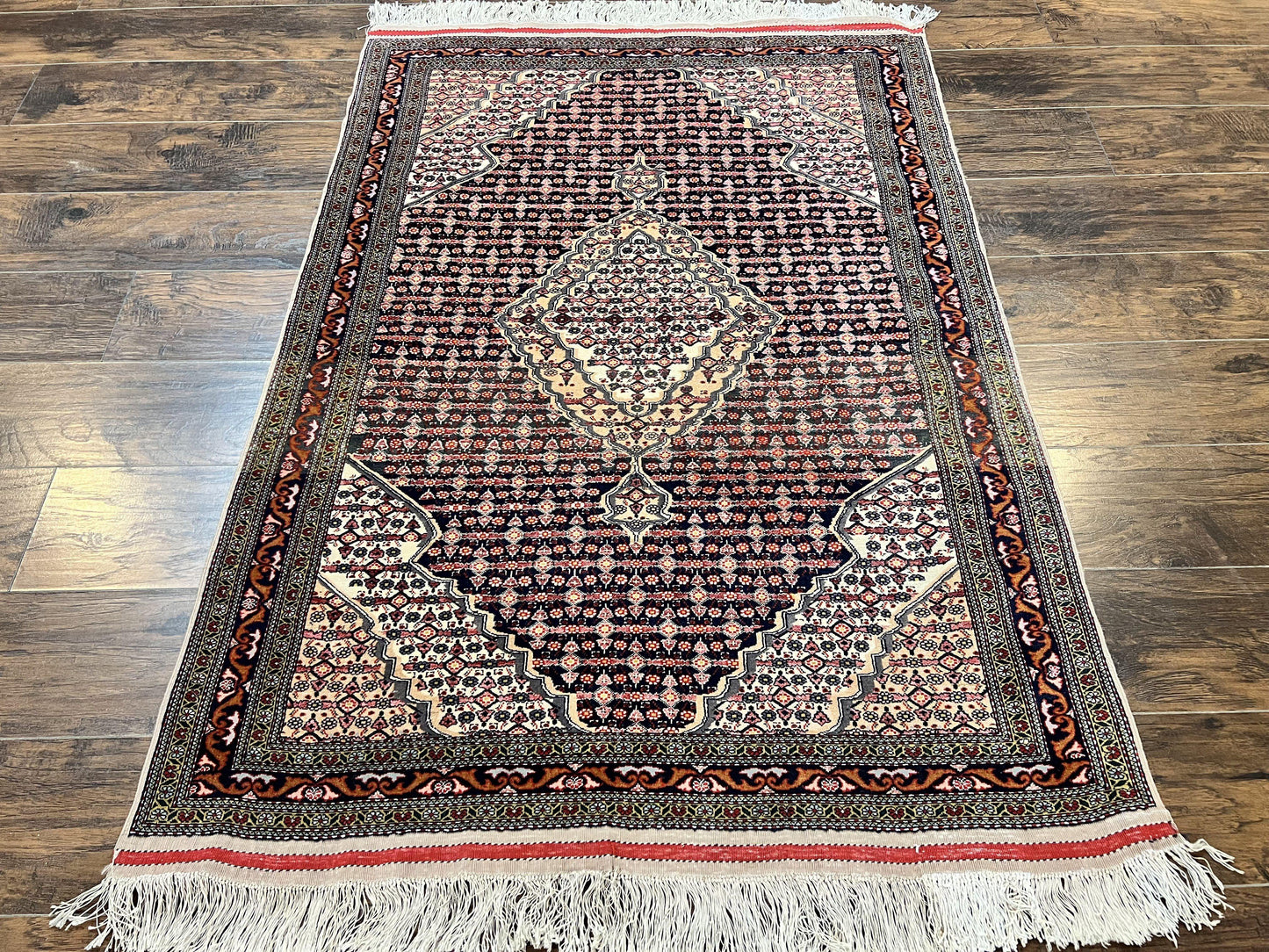 Afghan Rug 4x5, Wool with Silk Highlights, Very Fine Hand Knotted Vintage Oriental Carpet, Herati Pattern, Persian Rug, Bidjar Rug, 400 KPSI - Nuvé