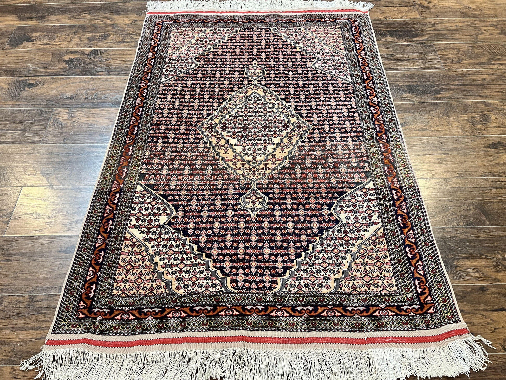 Afghan Rug 4x5, Wool with Silk Highlights, Very Fine Hand Knotted Vintage Oriental Carpet, Herati Pattern, Persian Rug, Bidjar Rug, 400 KPSI - Nuvé