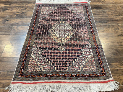 Afghan Rug 4x5, Wool with Silk Highlights, Very Fine Hand Knotted Vintage Oriental Carpet, Herati Pattern, Persian Rug, Bidjar Rug, 400 KPSI - Nuvé