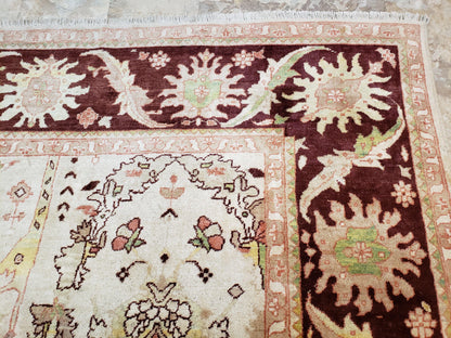 Beige and Maroon Peshawar Rug 10x15, Large Oushak Carpet, Pakistani Rug, Handmade Area Rug, Hand Knotted Rug, Living Room Rug, Nice Wool Rug - Nuvé