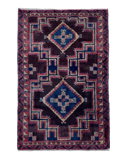 2'11" X 4'6" Vintage Handmade Tribal Wool Rug Balouchi Rug Afghan Rug Geometric