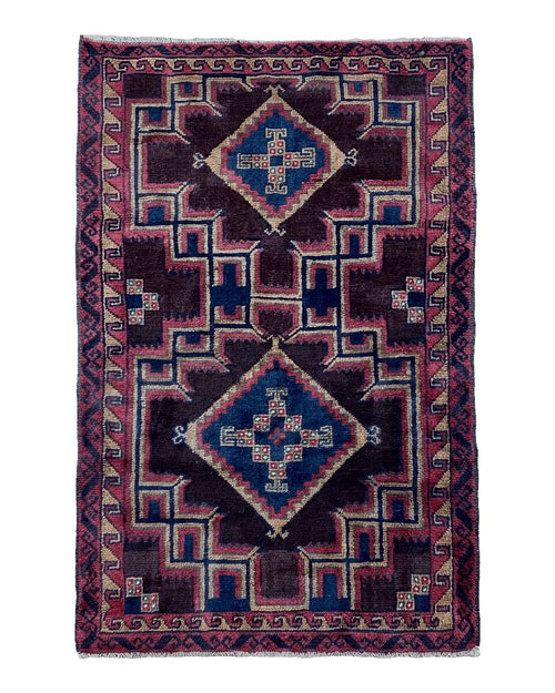 2'11" X 4'6" Vintage Handmade Tribal Wool Rug Balouchi Rug Afghan Rug Geometric