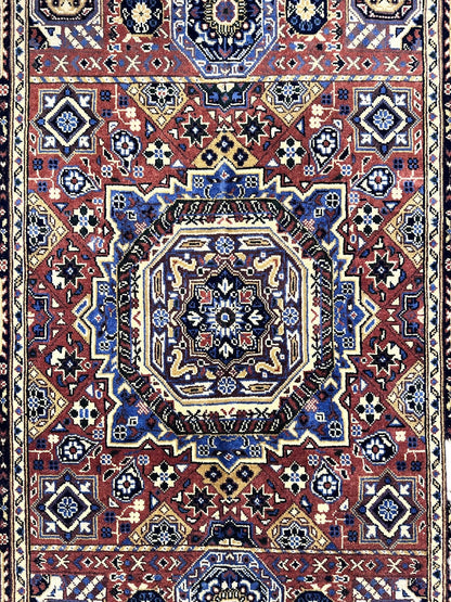 Hand-knotted Afghani Wool Rug by Rugistan featuring blue and brown Mamluk design, measuring 40x62 inches.