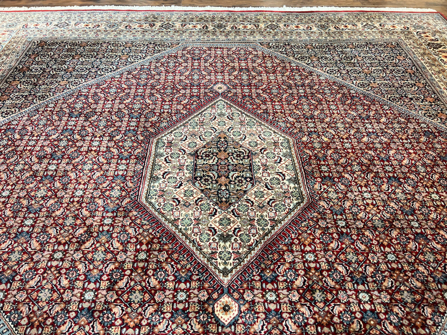Square Indo Persian Bidjar Rug 10x10, Red, Handmade Vintage Wool Carpet - Nuvé