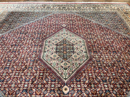 Square Indo Persian Bidjar Rug 10x10, Red, Handmade Vintage Wool Carpet - Nuvé