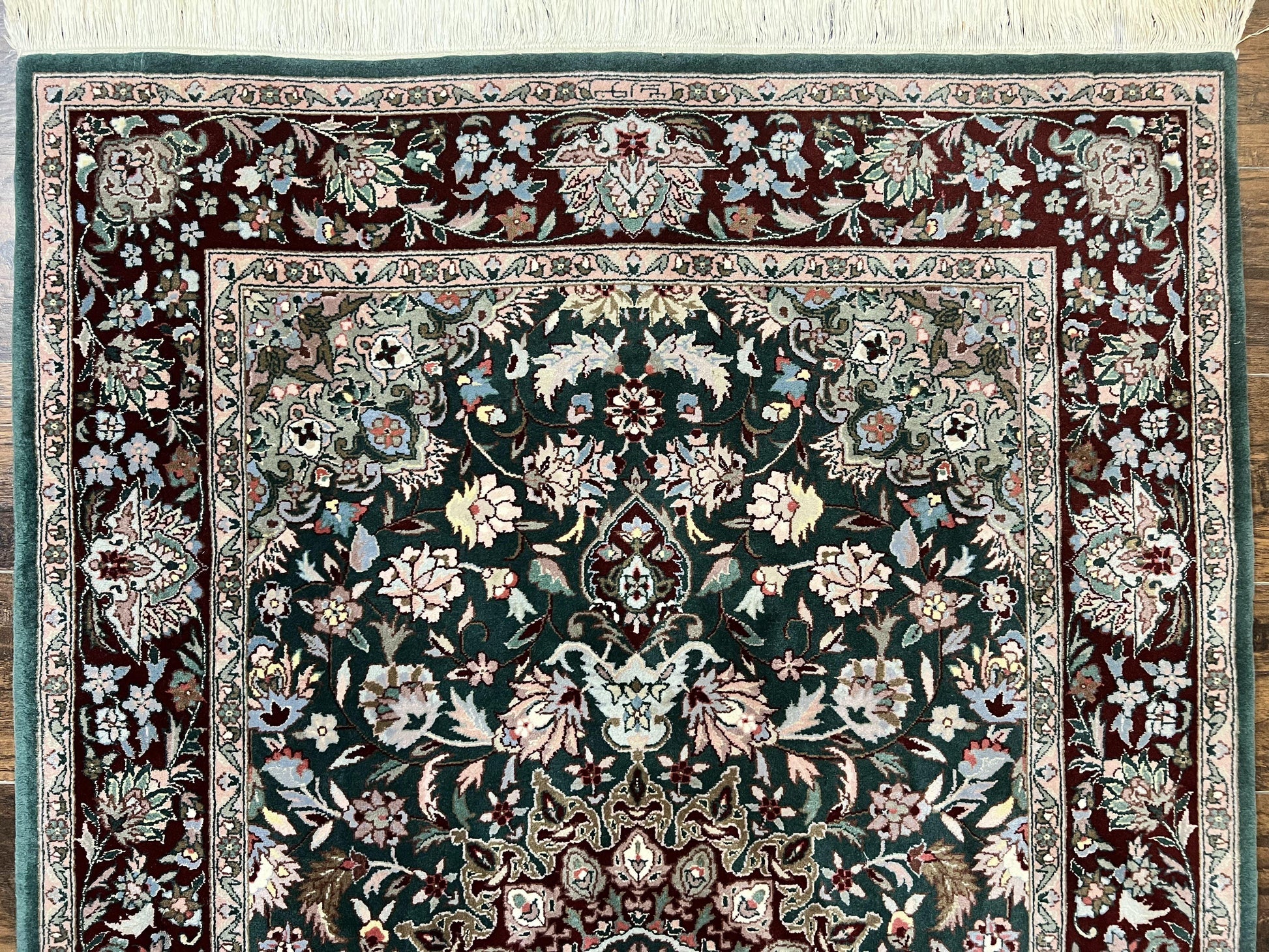 Pak Persian Rug 4x6, Wool Hand Knotted Vintage Carpet, Dark Green, Floral Medallion, Fine Oriental Rug - Nuvé