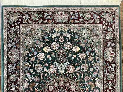 Pak Persian Rug 4x6, Wool Hand Knotted Vintage Carpet, Dark Green, Floral Medallion, Fine Oriental Rug - Nuvé