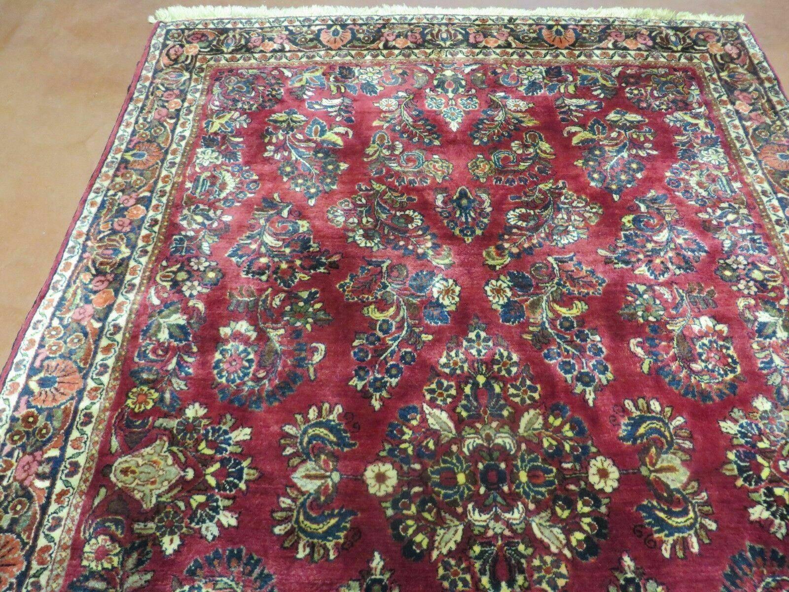 Persian Sarouk Rug 4x6, Red, Floral, Antique - Nuvé