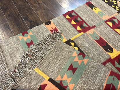 South American Flatweave Rug, Gray, Handmade Vintage Wool Bohemian Blanket - Nuvé
