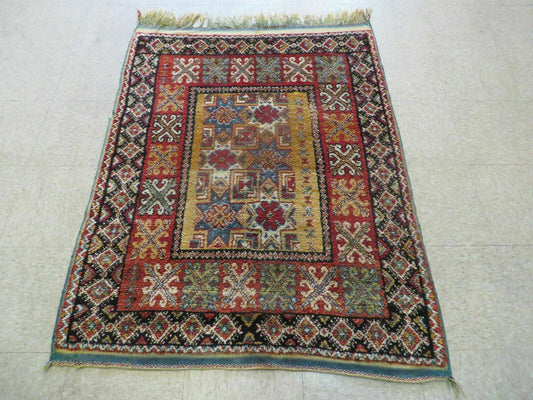 Vintage Moroccan Rug 4x5 ft, Bronze Red Black, Geometric Stars, High Quality Moroccan Carpet, Berber Rug, Handmade Wool Area Rug, Unique Rug - Nuvé
