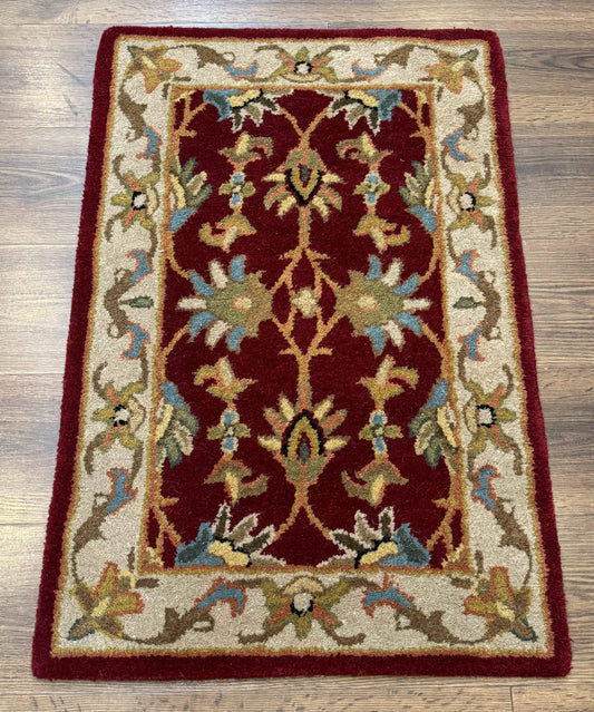 Small Floral Wool Rug 2x3, Safavieh Heritage Collection, Dark Red & Cream - Nuvé