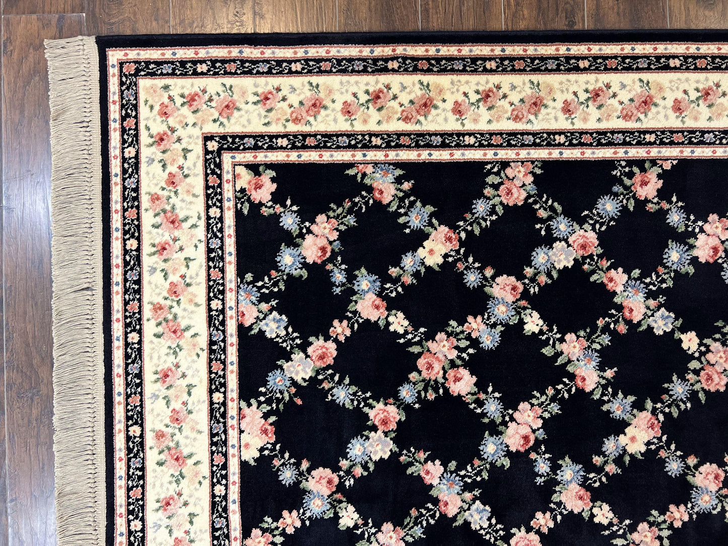 Karastan Rug 8' 8" x 12" Garden of Eden Collection Ebony Trellis #509/1270, Wool Pile Discontinued Vintage Karastan Carpet, Room Sized Rug - Nuvé