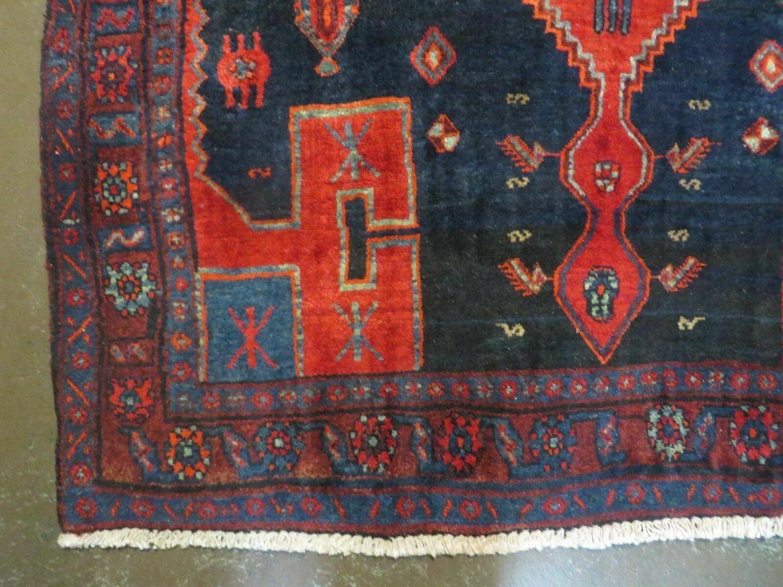 4' 6" X 8' 2" Antique Handmade India Tribal Geometric Wool Rug Red Blue # 129 - Nuvé