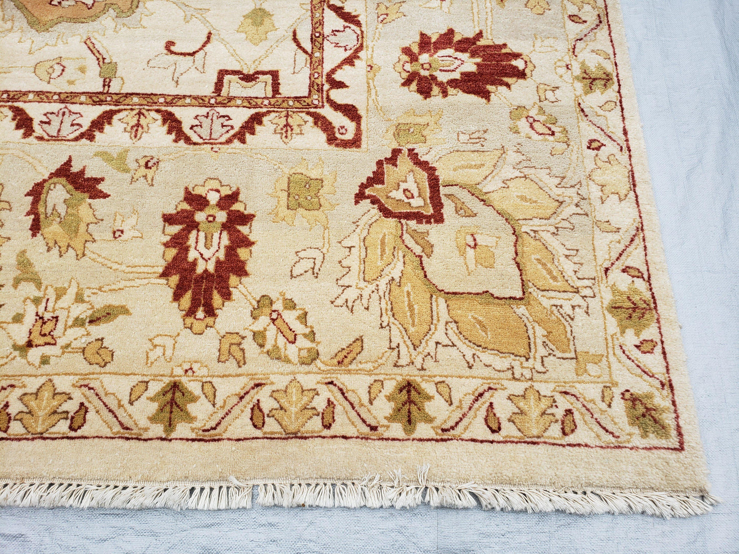 Vintage Oushak Area Rug, Hand-Knotted, Wool, Cream Beige Maroon, 10x15 Rug, 10x14 Rug, Large Oriental Carpet - Nuvé