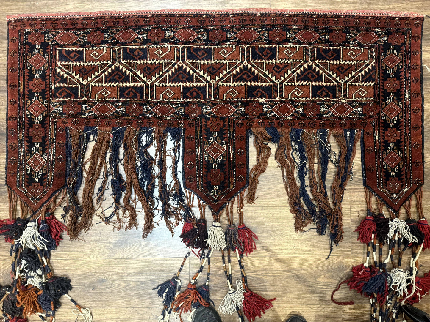 Antique Afghan Beshir Tent Header Textile Rug, Tribal Collectible, Wool - Nuvé