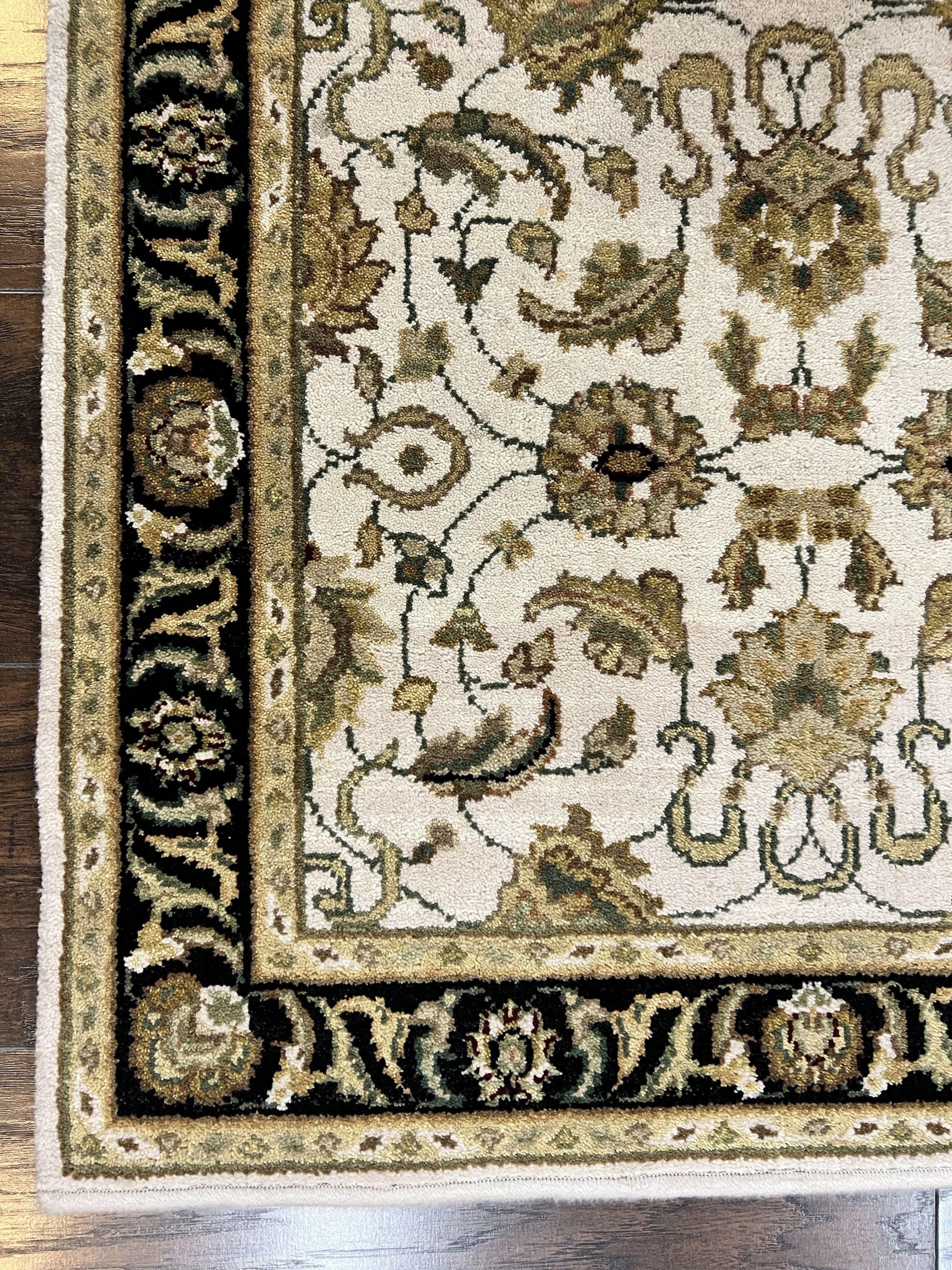 Small Indo Mahal Rug 2.5 x 4, Wool Indian Oriental Carpet, Hand Knotted Handmade Vintage Traditional Rug, Beige Tan Black - Nuvé