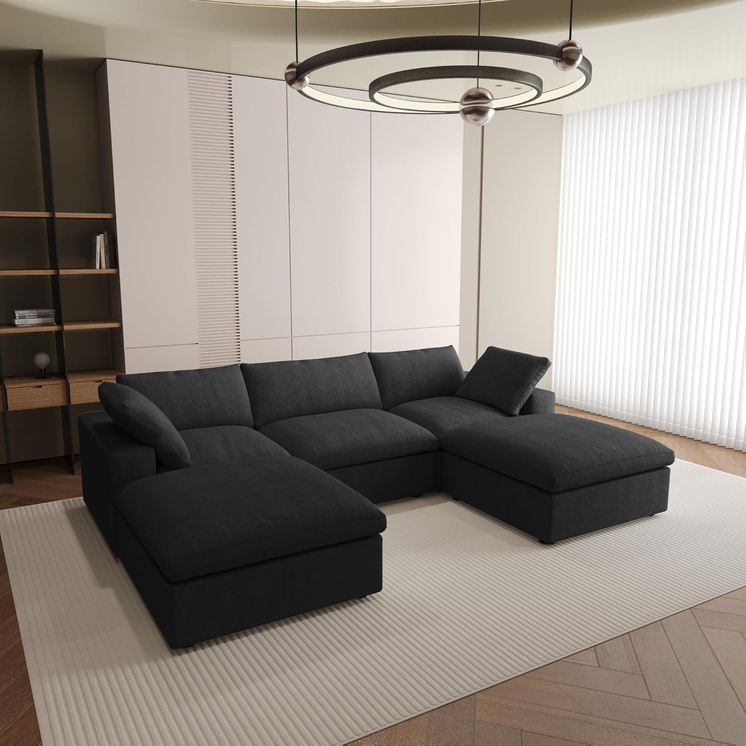 Nuvé® Solace Modular Bouclé Cloud Sofa - Obsidian Black - 3-Seater Sectional Sofa with 2 Ottomans - Nuvé