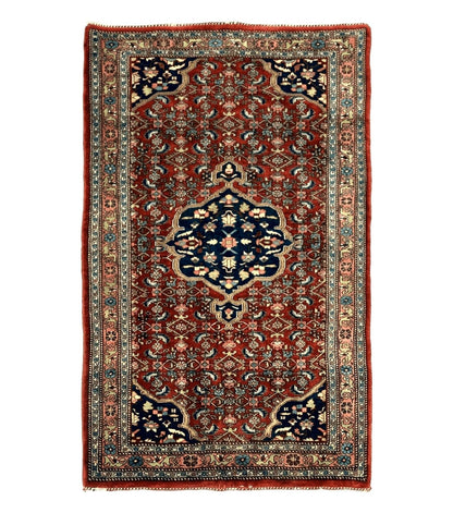Persian Bidjar Rug 2.7 x 4, Red and Navy Blue, Small Persian Area Rug, Semi Antique