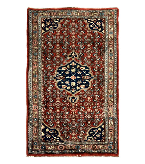 Persian Bidjar Rug 2.7 x 4, Red and Navy Blue, Small Persian Area Rug, Semi Antique